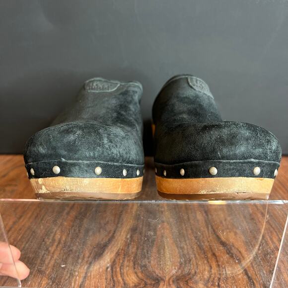 UGG Australia Black Suede Leather Studded Wood Heel‎ Platform Clogs Mules - Picture 10 of 16